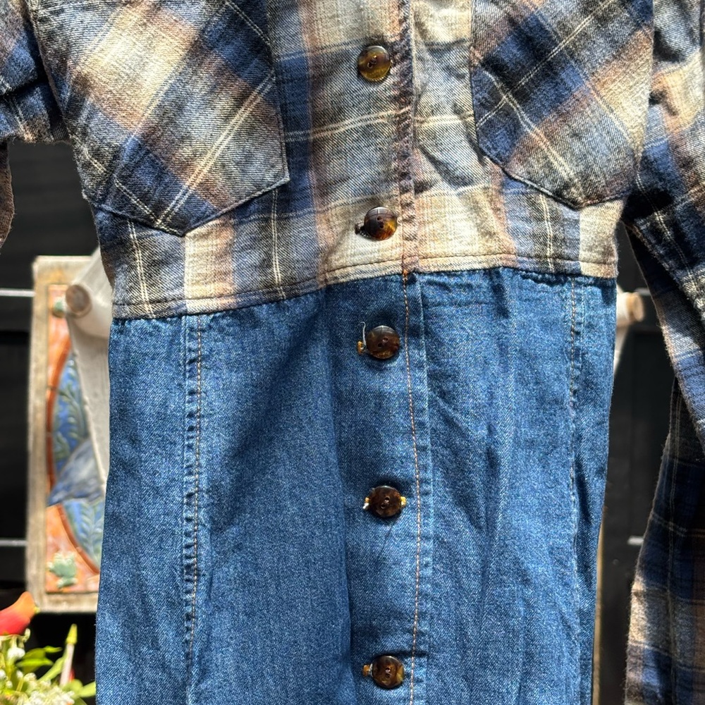 Plaid and Denim Button-Up Shirt